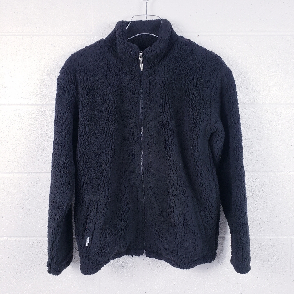 Straight Down Women's Full Zip Fleece Teddy Jacket‎ Black Size Medium
